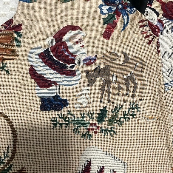 Vintage Christmas Tapestry Vest with Santa and Holiday Designs - Picture 2 of 12